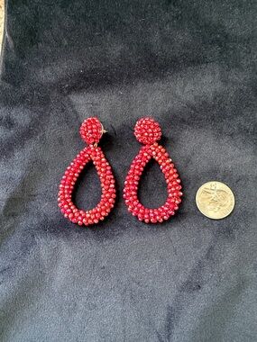 Handcrafted Deep Red Beaded Teardrop Earrings - Women Jewelry